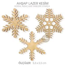 Doğal Ahşap Kar Taneleri Seti 3 Parça (5,5X5,5 cm) - Tual Hobi Craft İst