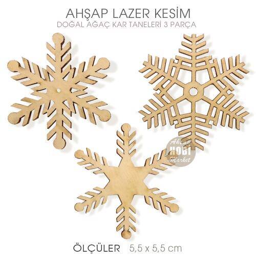 Doğal Ahşap Kar Taneleri Seti 3 Parça (5,5X5,5 cm) - 1