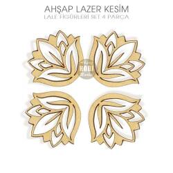 Doğal Ahşap Lale Figürlü Süsler (4 Parça) Lazer Kesim - Tual Hobi Craft İst