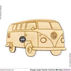 Doğal Ahşap Lazer Kesim Vosvos Minibüs (9x6cm) - Tual Hobi Sanat