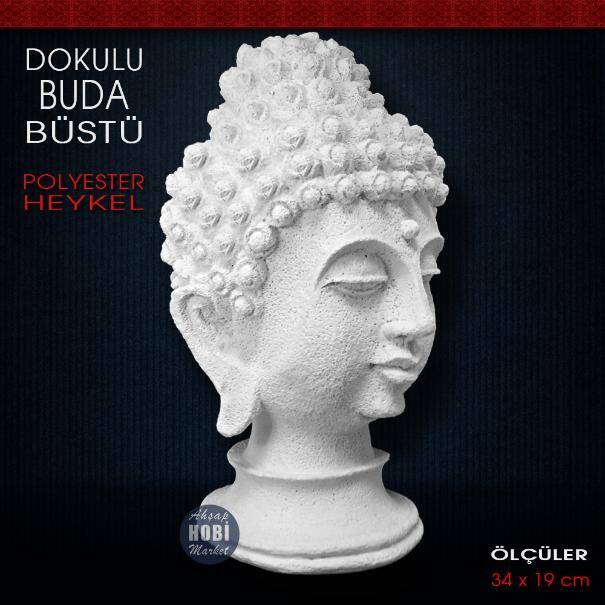 Dokulu Buda Büstü Heykeli (34x19 cm) Ham Polyester - 1