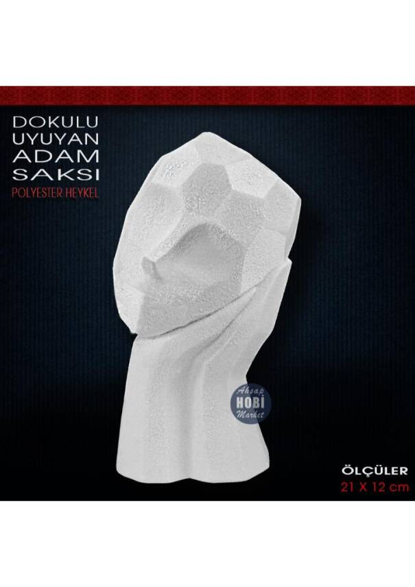 Dokulu Uyuyan Adam Saksı (21x12 cm) Ham Polyester - 1