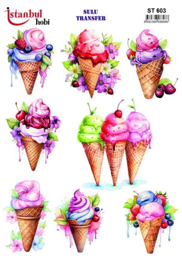 Dondurma Desenli Sulu Transfer Kağıdı STI-603 - 1