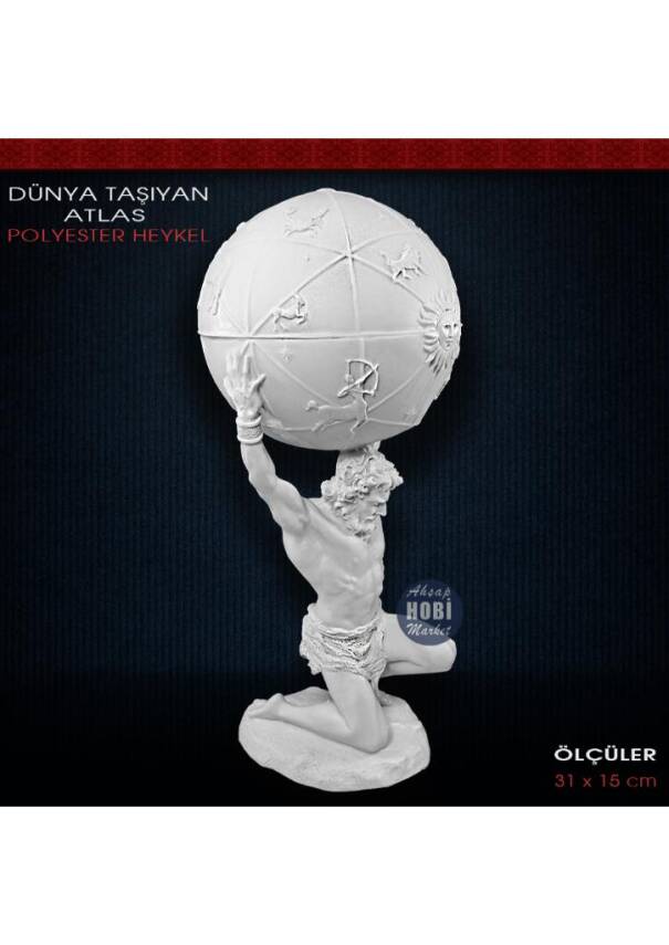 Dünya Taşıyan Atlas Heykeli (31x15cm) Ham Polyester - 1