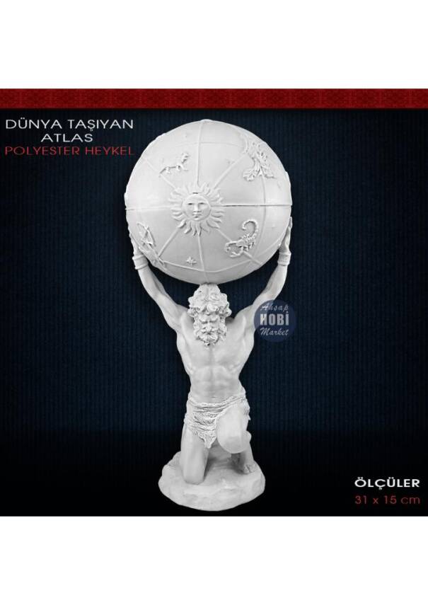 Dünya Taşıyan Atlas Heykeli (31x15cm) Ham Polyester - 2
