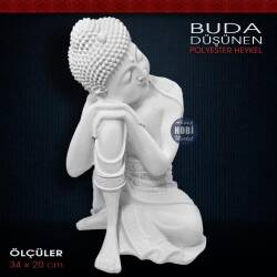 Düşünen Buda Heykeli Büyük Boy (34x20 cm) Ham Polyester - Tual Hobi Sanat (1)