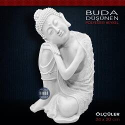 Düşünen Buda Heykeli Büyük Boy (34x20 cm) Ham Polyester - Tual Hobi Sanat