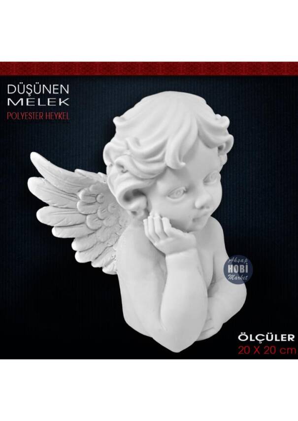 Düşünen Melek Heykeli (20x20 cm) Ham Polyester - 2