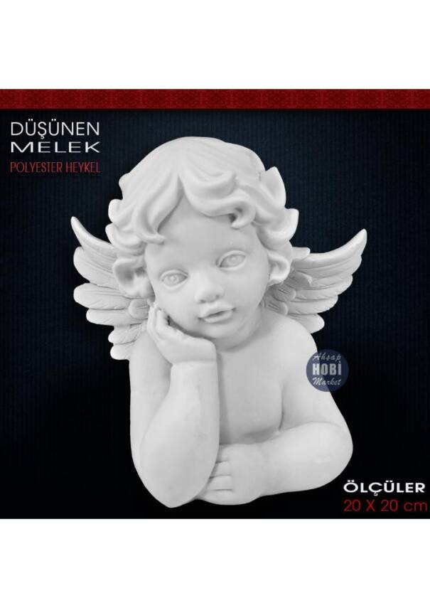 Düşünen Melek Heykeli (20x20 cm) Ham Polyester - 1