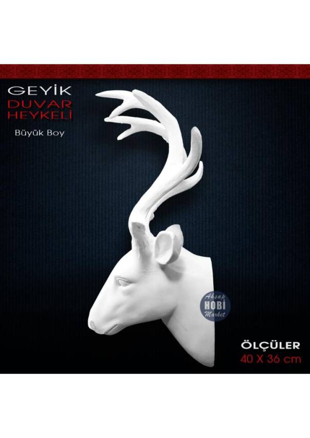 Duvar Geyik Büstü Heykeli (40x36 cm) Ham Polyester - 2