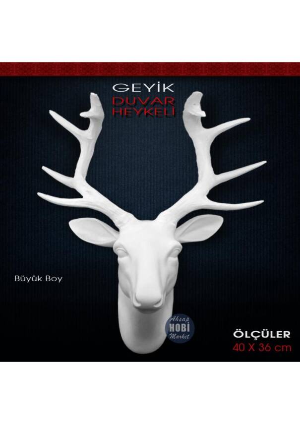 Duvar Geyik Büstü Heykeli (40x36 cm) Ham Polyester - 1