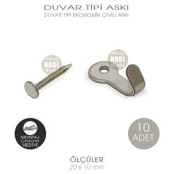 Duvar Tipi Küçük Askı 10 Adet (20x10 mm) Çivileri Hediye - Tual Hobi Sanat