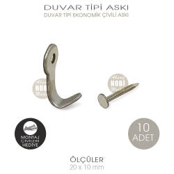 Duvar Tipi Küçük Askı 10 Adet (20x10 mm) Çivileri Hediye - Tual Hobi Sanat (1)
