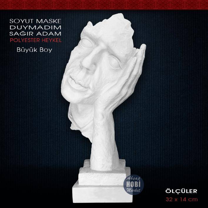 Duymadım Adam Maske Heykeli Büyük (32x14cm) Ham Polyester - 1