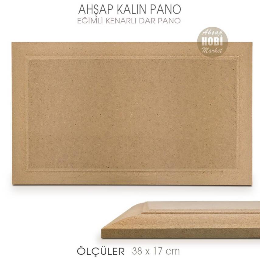 Eğimli Kenarlı Kalın Dar Duvar Pano (38x17 cm) Ham Ahşap - 2