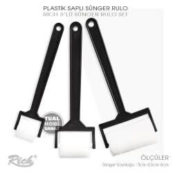 Ekonomik Plastik Saplı Rulo Sünger Fırça Seti (3'lü Set) - Rich