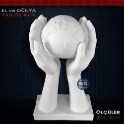 El ve Dünya Heykeli Büyük Boy (32x18 cm) Ham Polyester - Tual Hobi Sanat