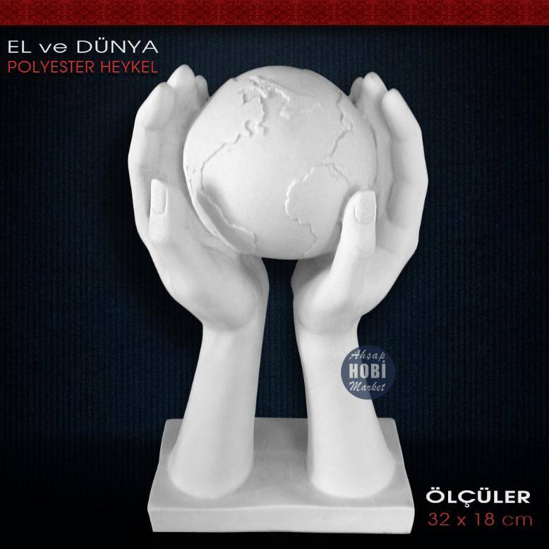 El ve Dünya Heykeli Büyük Boy (32x18 cm) Ham Polyester - 1