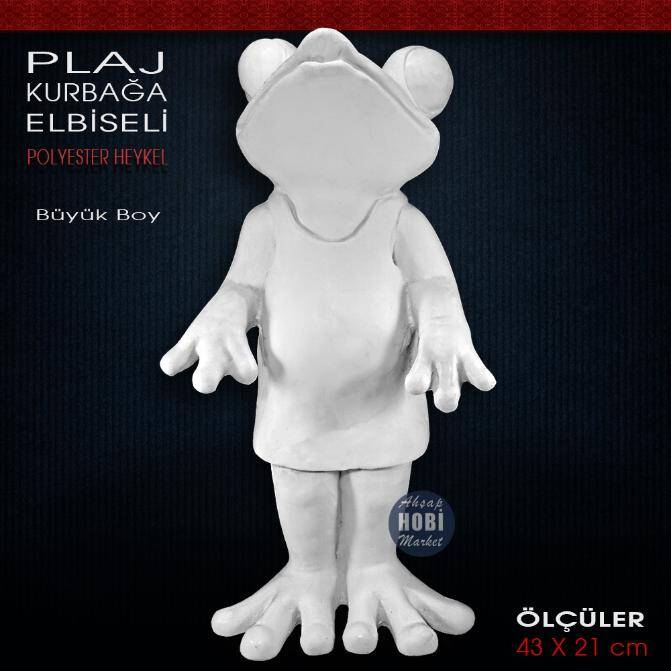 Elbiseli Plaj Kurbağası Heykeli (43x21 cm) Ham Polyester - 1