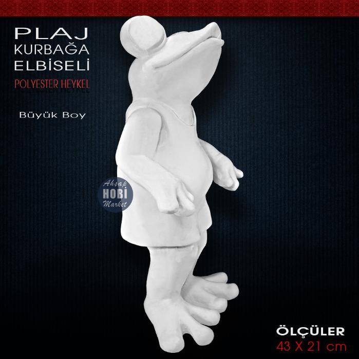 Elbiseli Plaj Kurbağası Heykeli (43x21 cm) Ham Polyester - 2