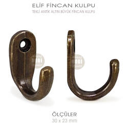 Elif Tekli Fincan Askısı Büyük Boy (30x23 mm) Antik Altın - Tual Hobi Sanat