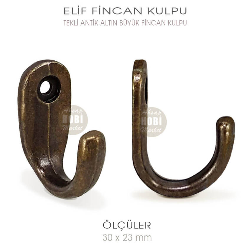 Elif Tekli Fincan Askısı Büyük Boy (30x23 mm) Antik Altın - 1