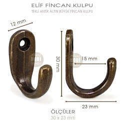 Elif Tekli Fincan Askısı Büyük Boy (30x23 mm) Antik Altın - Tual Hobi Sanat (1)