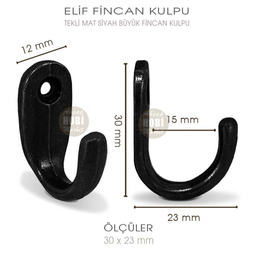 Elif Tekli Fincan Askısı Büyük Boy (30x23 mm) Mat Siyah - 2