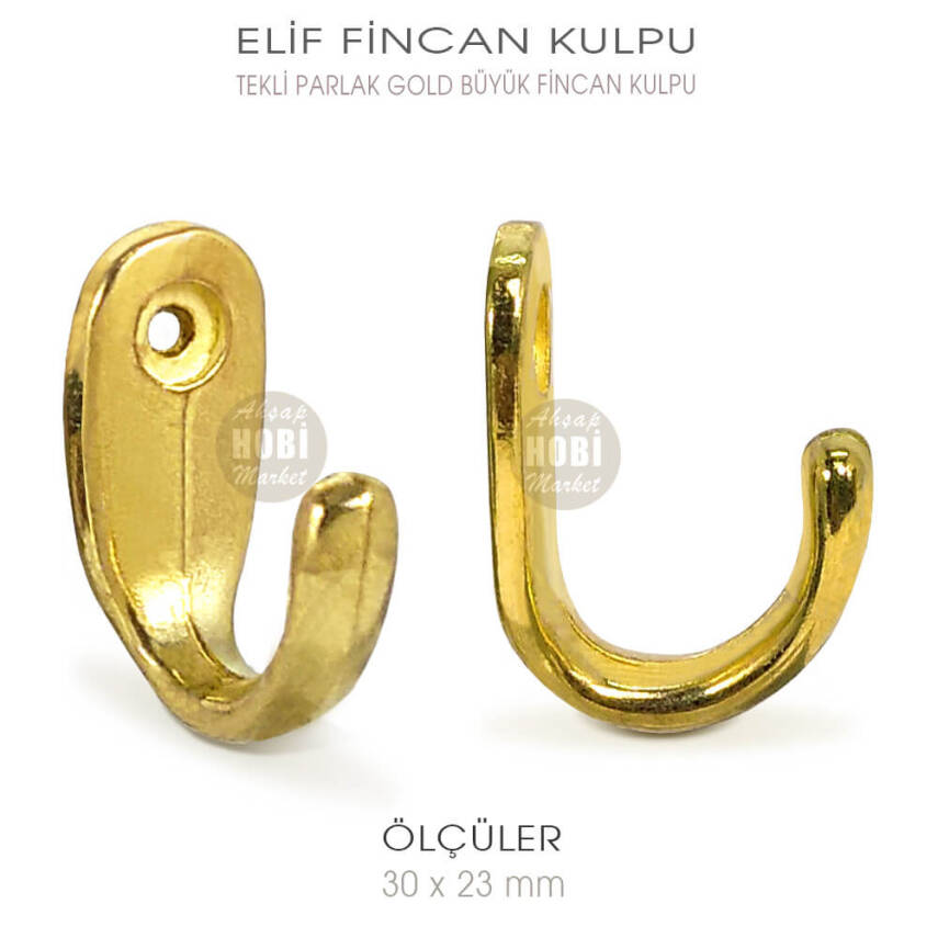 Elif Tekli Fincan Askısı Büyük Boy (30x23 mm) Parlak Gold - 1