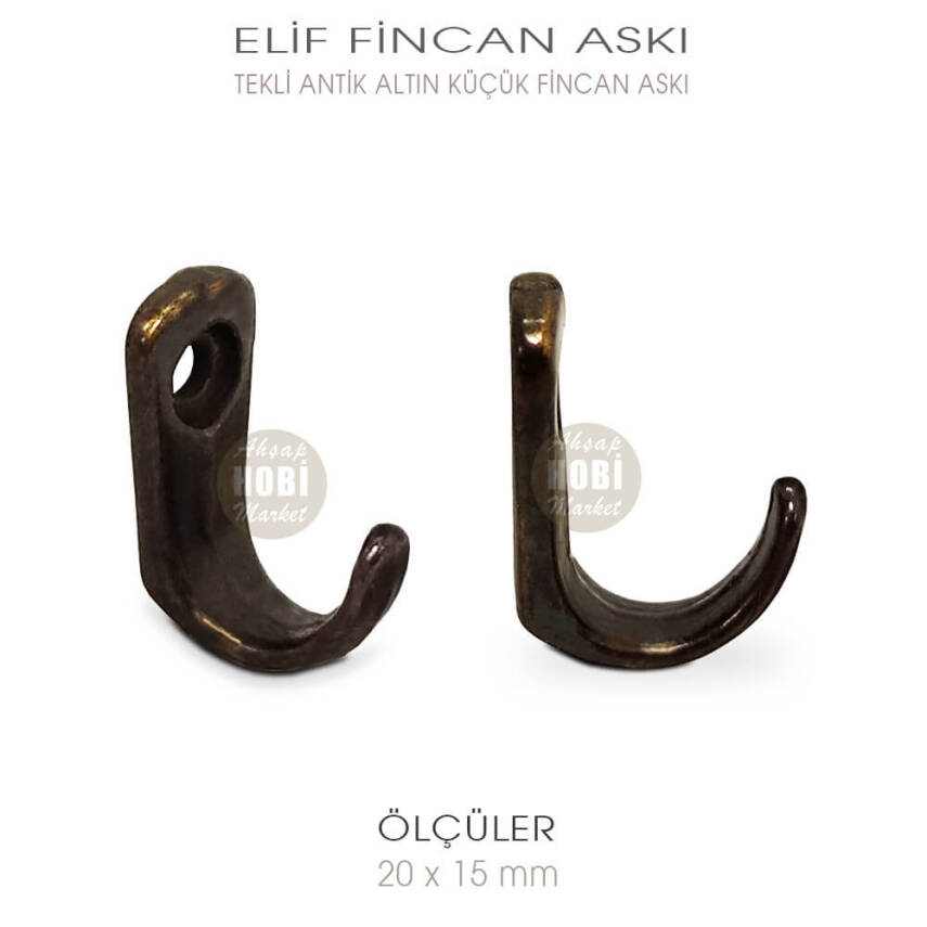 Elif Tekli Fincan Askısı Küçük Boy (20x15 mm) Antik Altın - 1