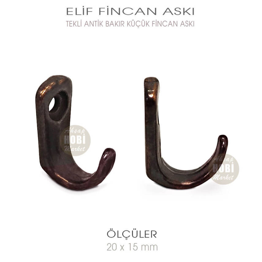 Elif Tekli Fincan Askısı Küçük Boy (20x15 mm) Antik Bakır - 1