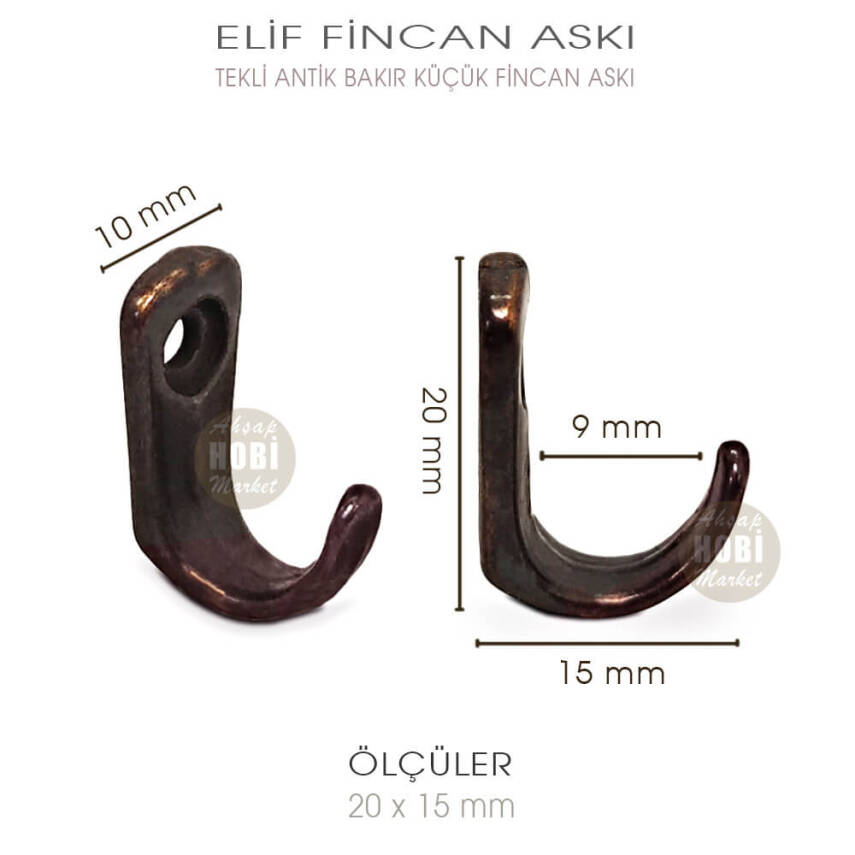 Elif Tekli Fincan Askısı Küçük Boy (20x15 mm) Antik Bakır - 2