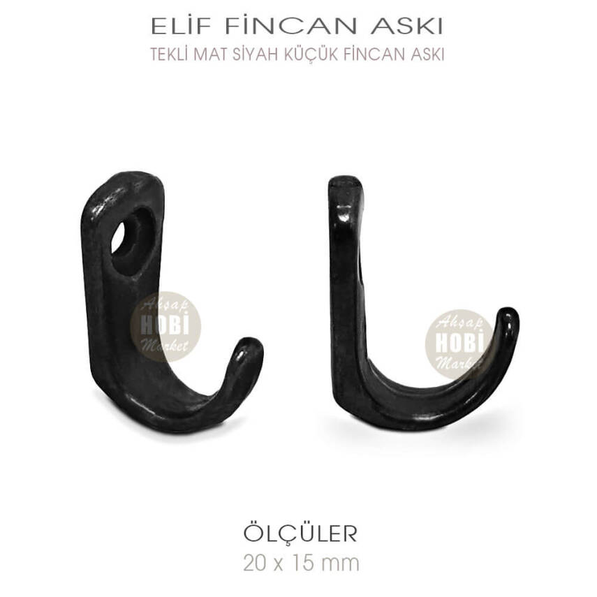 Elif Tekli Fincan Askısı Küçük Boy (20x15 mm) Mat Siyah - 1