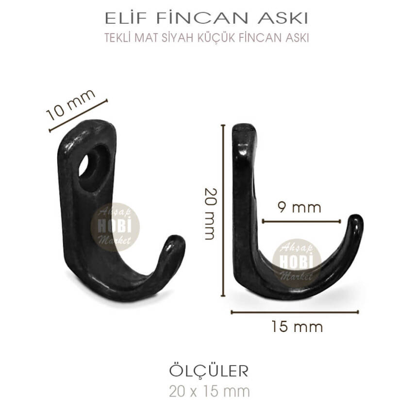 Elif Tekli Fincan Askısı Küçük Boy (20x15 mm) Mat Siyah - 2