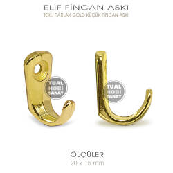 Elif Tekli Fincan Askısı Küçük Boy (20x15 mm) Parlak Gold - Tual Hobi Sanat