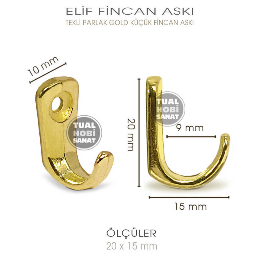 Elif Tekli Fincan Askısı Küçük Boy (20x15 mm) Parlak Gold - 2