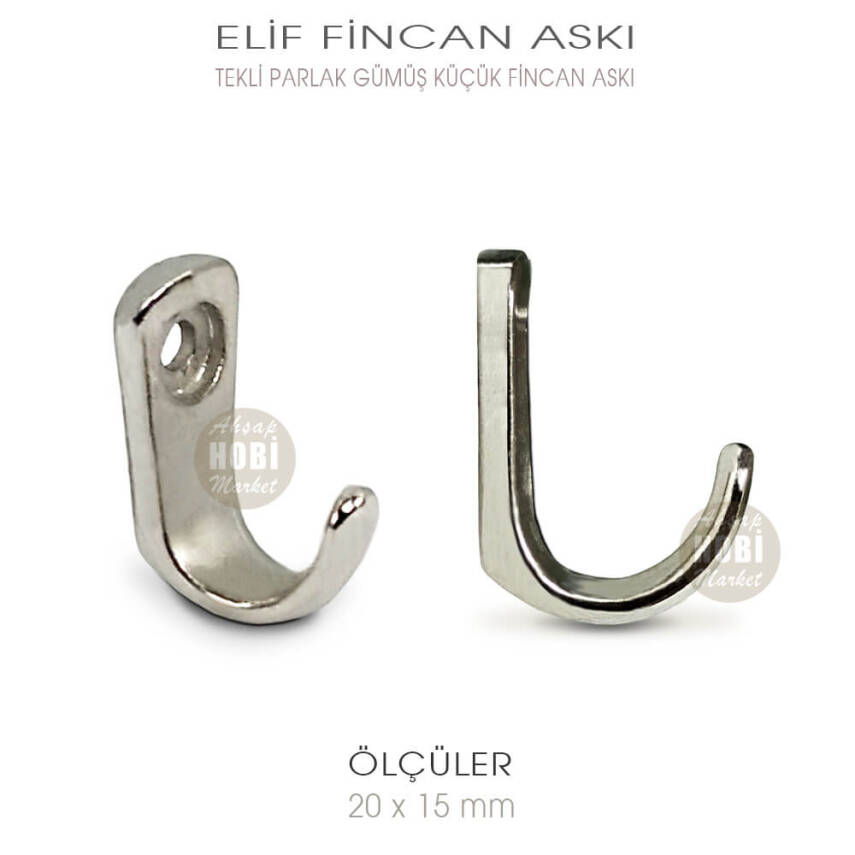 Elif Tekli Fincan Askısı Küçük Boy (20x15 mm) Parlak Gümüş - 1