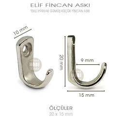 Elif Tekli Fincan Askısı Küçük Boy (20x15 mm) Parlak Gümüş - Tual Hobi Sanat (1)