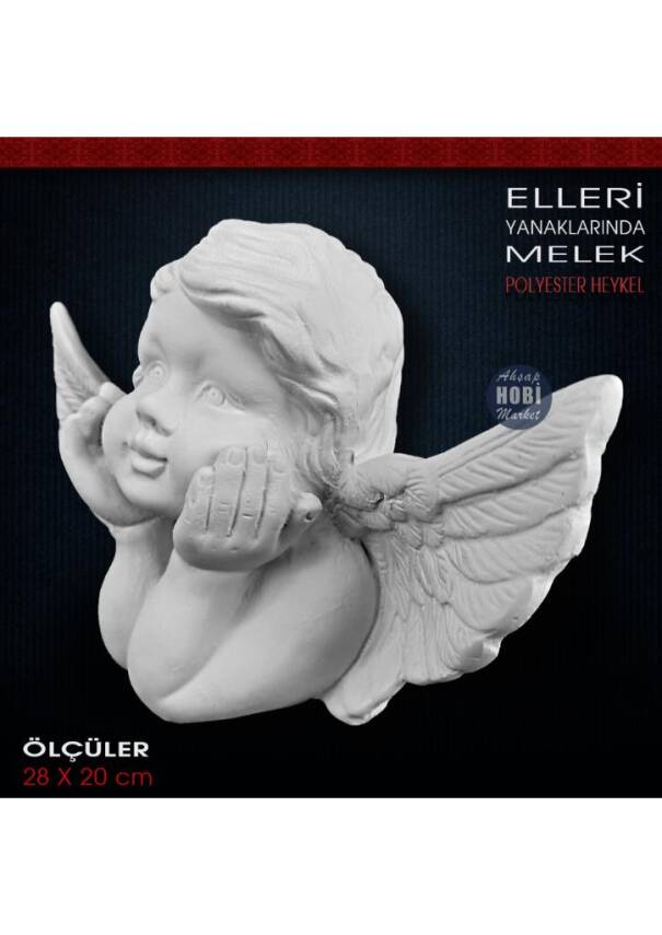 Elleri Yanaklarında Melek Heykeli (28x20 cm) Ham Polyester - 2