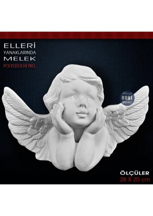 Elleri Yanaklarında Melek Heykeli (28x20 cm) Ham Polyester - 1