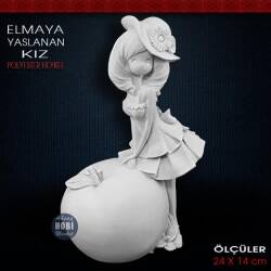 Elmaya Yaslanan Kız Biblo (24x14 cm) Ham Polyester - Tual Hobi Sanat