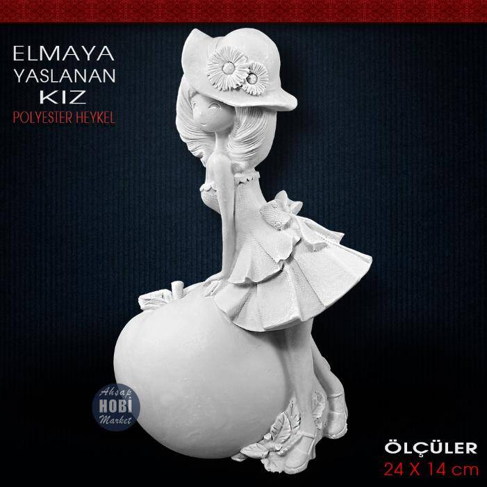 Elmaya Yaslanan Kız Biblo (24x14 cm) Ham Polyester - 2