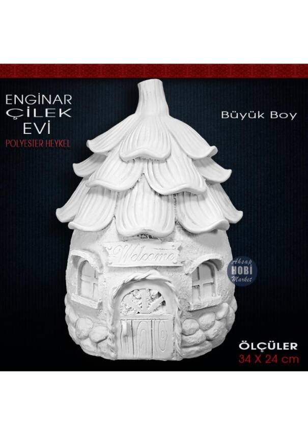 Enginar Çilek Ev Heykeli (34x24 cm) Ham Polyester - 1