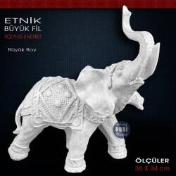 Etnik Fil Biblo Heykeli Büyük Boy (36x34 cm) Ham Polyester - Tual Hobi Sanat