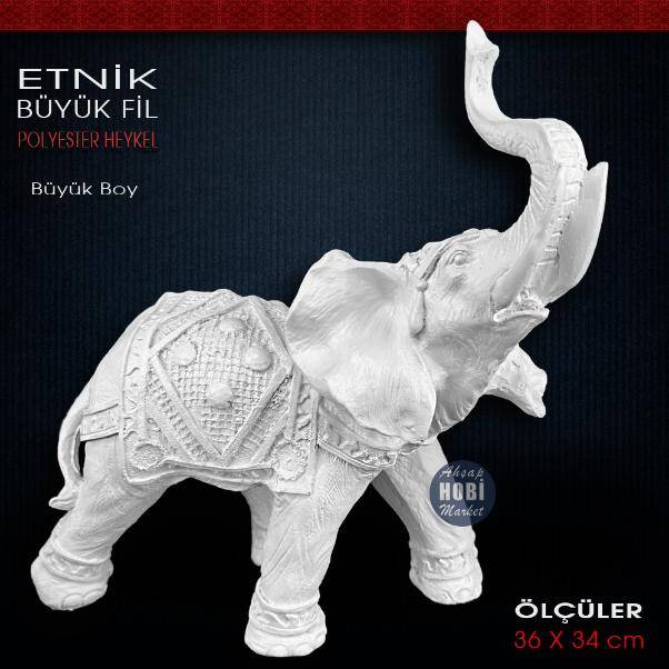 Etnik Fil Biblo Heykeli Büyük Boy (36x34 cm) Ham Polyester - 1