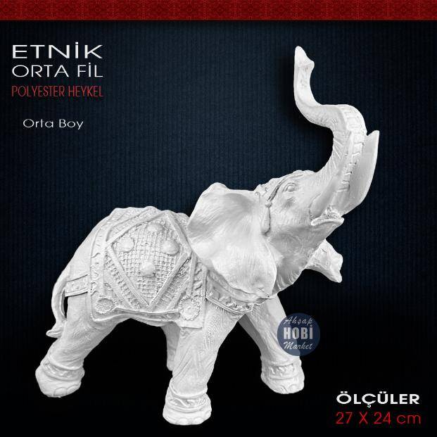 Etnik Fil Biblo Heykeli Orta Boy (27x24 cm) Ham Polyester - 1