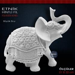 Etnik Hintli Fil Biblo Heykeli Büyük Boy (22x21 cm) Ham Polyester - Tual Hobi Sanat