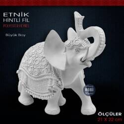 Etnik Hintli Fil Biblo Heykeli Büyük Boy (22x21 cm) Ham Polyester - Tual Hobi Sanat (1)