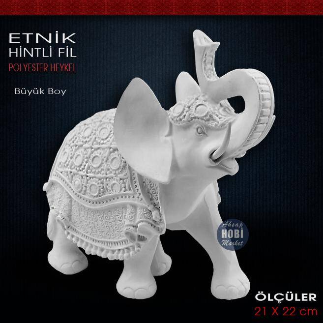 Etnik Hintli Fil Biblo Heykeli Büyük Boy (22x21 cm) Ham Polyester - 2
