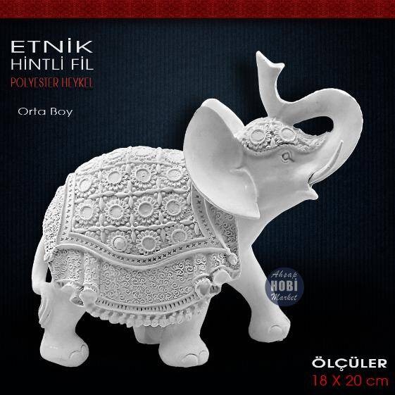 Etnik Hintli Fil Biblo Heykeli Orta Boy (18x20 cm) Ham Polyester - 1